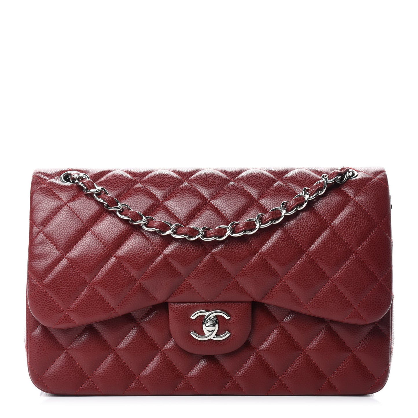 Caviar Quilted Jumbo Double Flap Dark Red