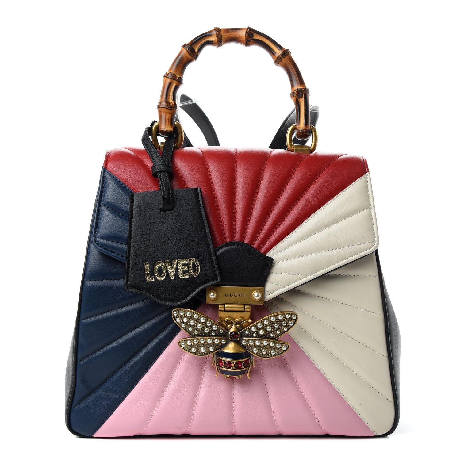 Gucci Calfskin Bamboo Trapuntata Queen Margaret Backpack Blue Agata Hibiscus Red Mystic White Sugar Pink 1 of 9
