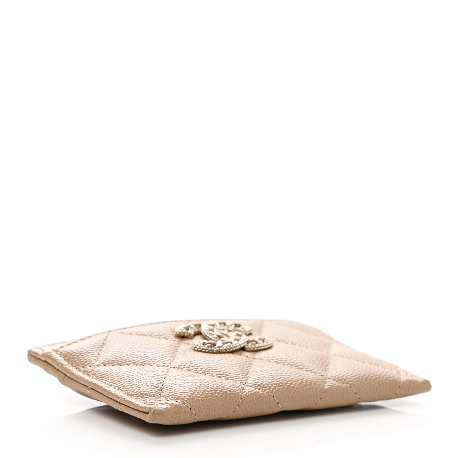 Chanel Caviar Quilted Crystal Card Holder Beige 5 of 12