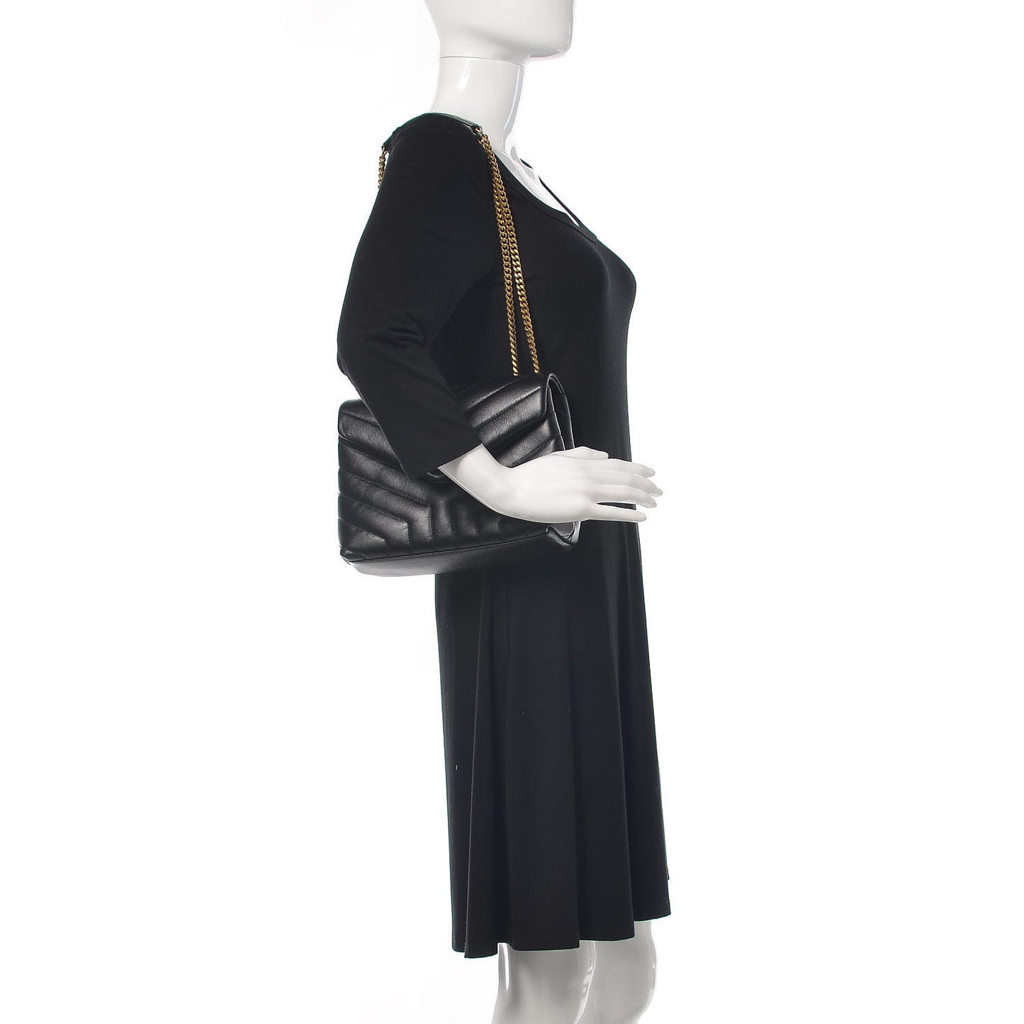 Calfskin Y Quilted Monogram Small Loulou Chain Satchel Black