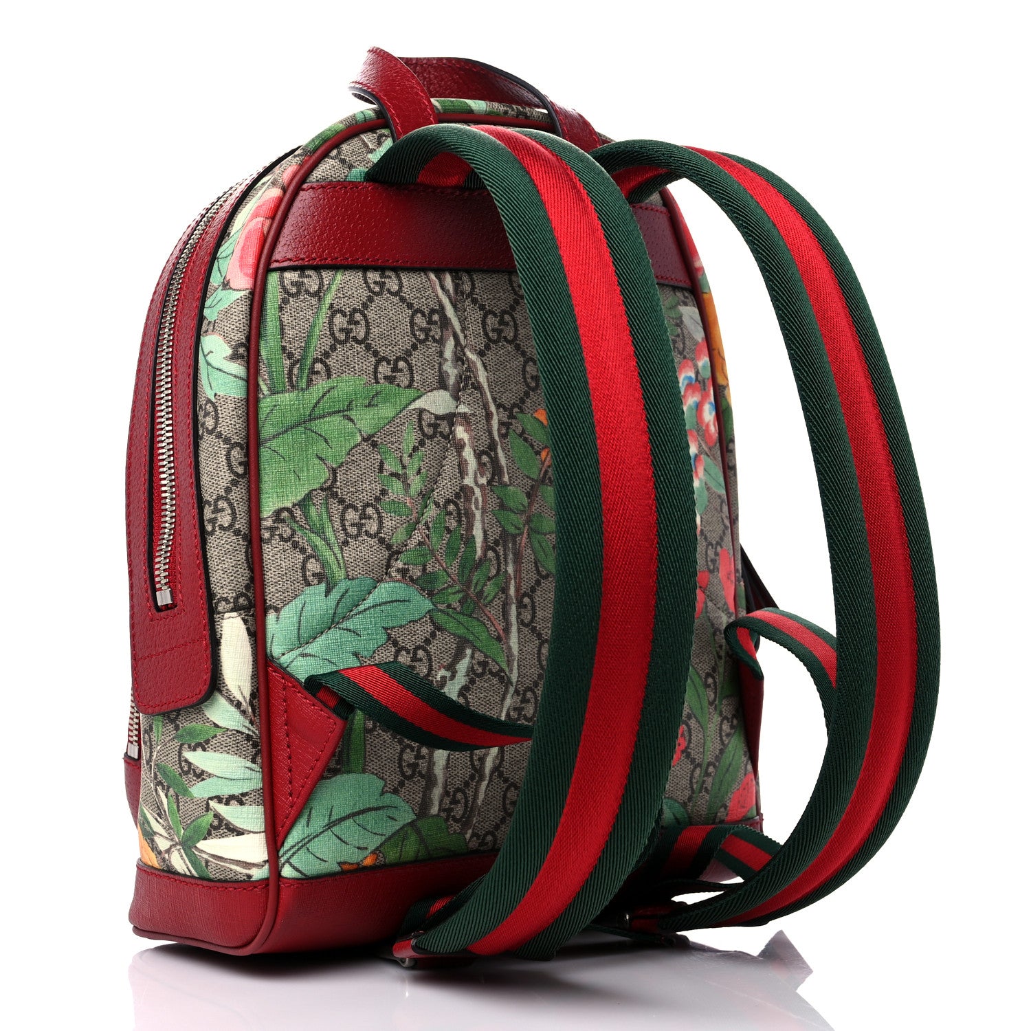Gucci GG Supreme Monogram Tian Web Small Day Backpack Beige Multicolor Red 3 of 10