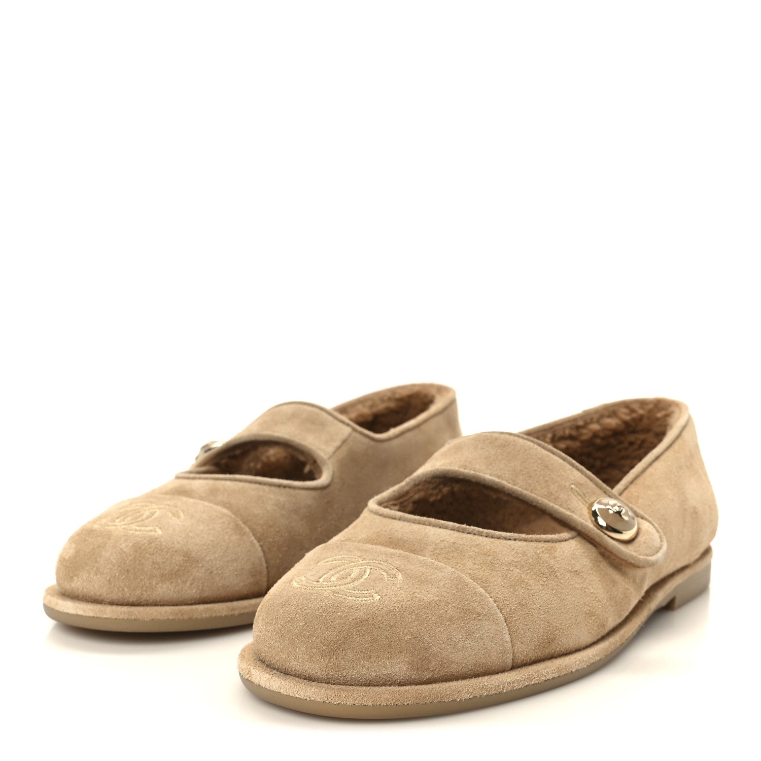 Chanel Suede Cap Toe CC Mary Jane Flats 36.5 Beige 4 of 11