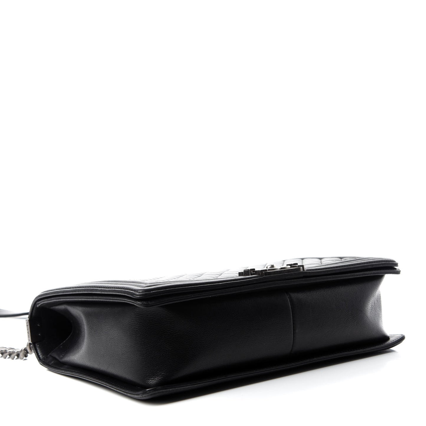 Calfskin Quilted Large Boy Flap Black