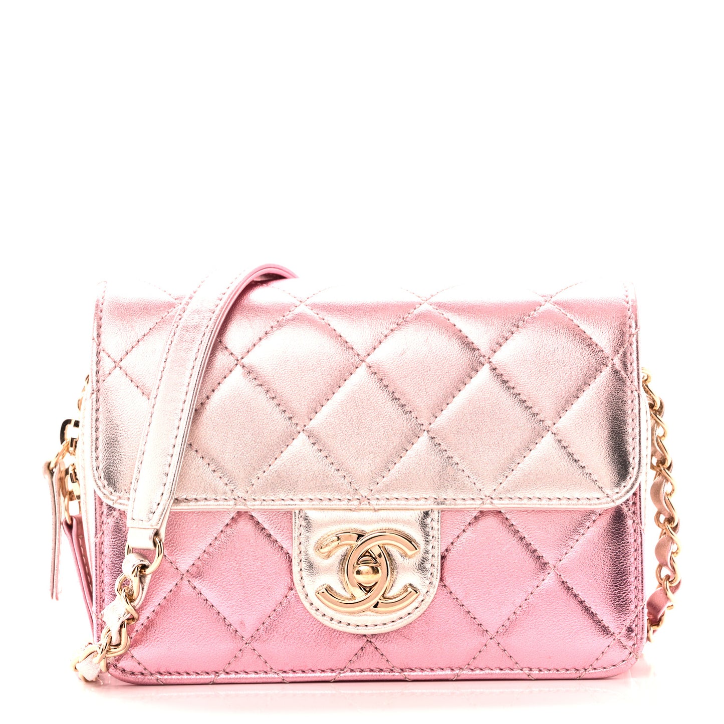 Metallic Lambskin Like A Wallet Flap Golden Pink