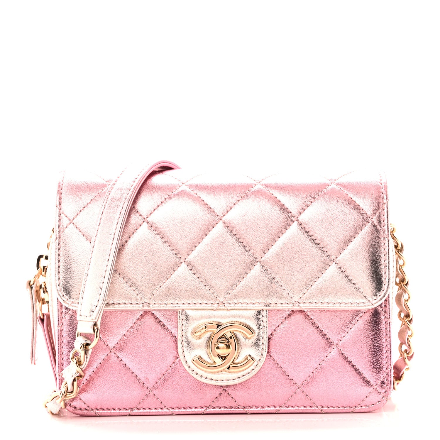 Chanel Metallic Lambskin Like A Wallet Flap Golden Pink 1 of 11