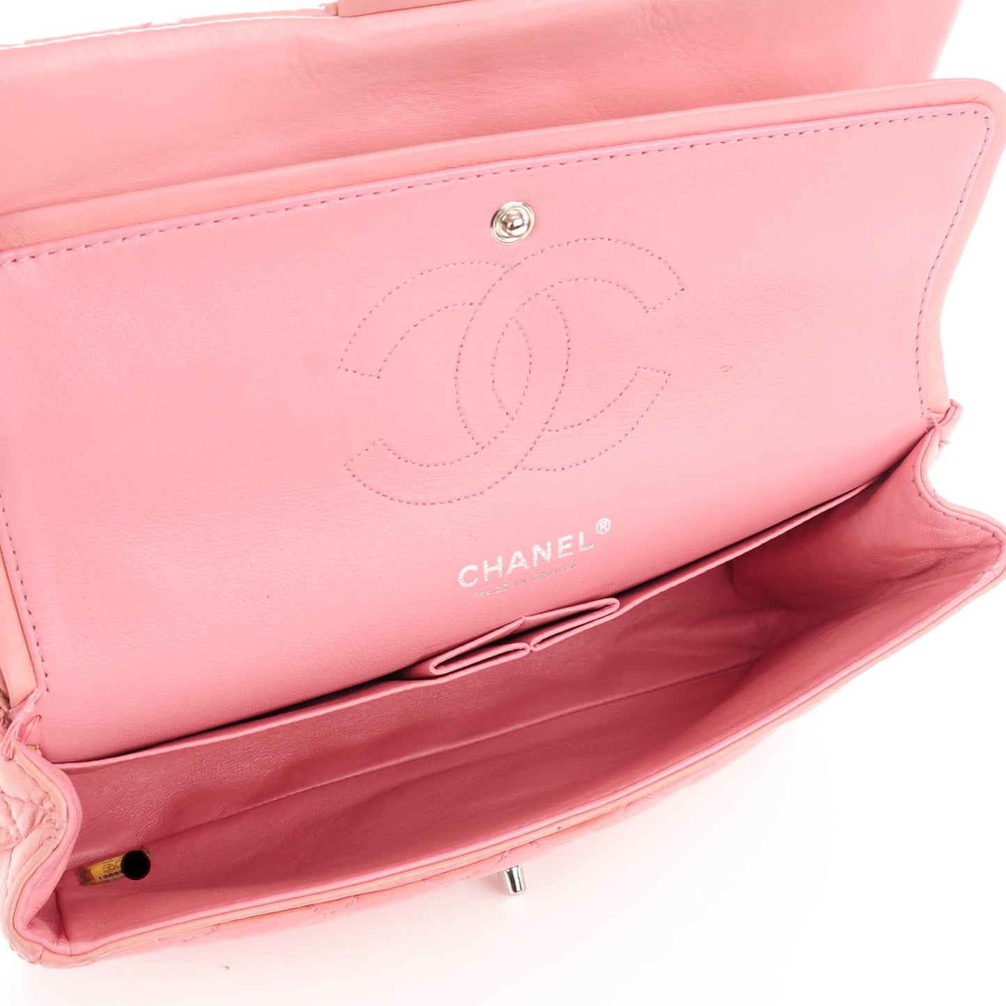 Lambskin Quilted Medium Double Flap Light Pink