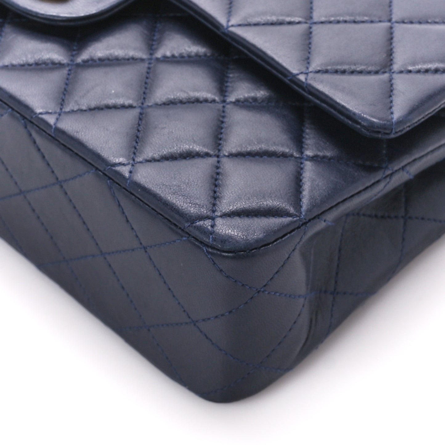 Lambskin Quilted Medium Double Flap Navy