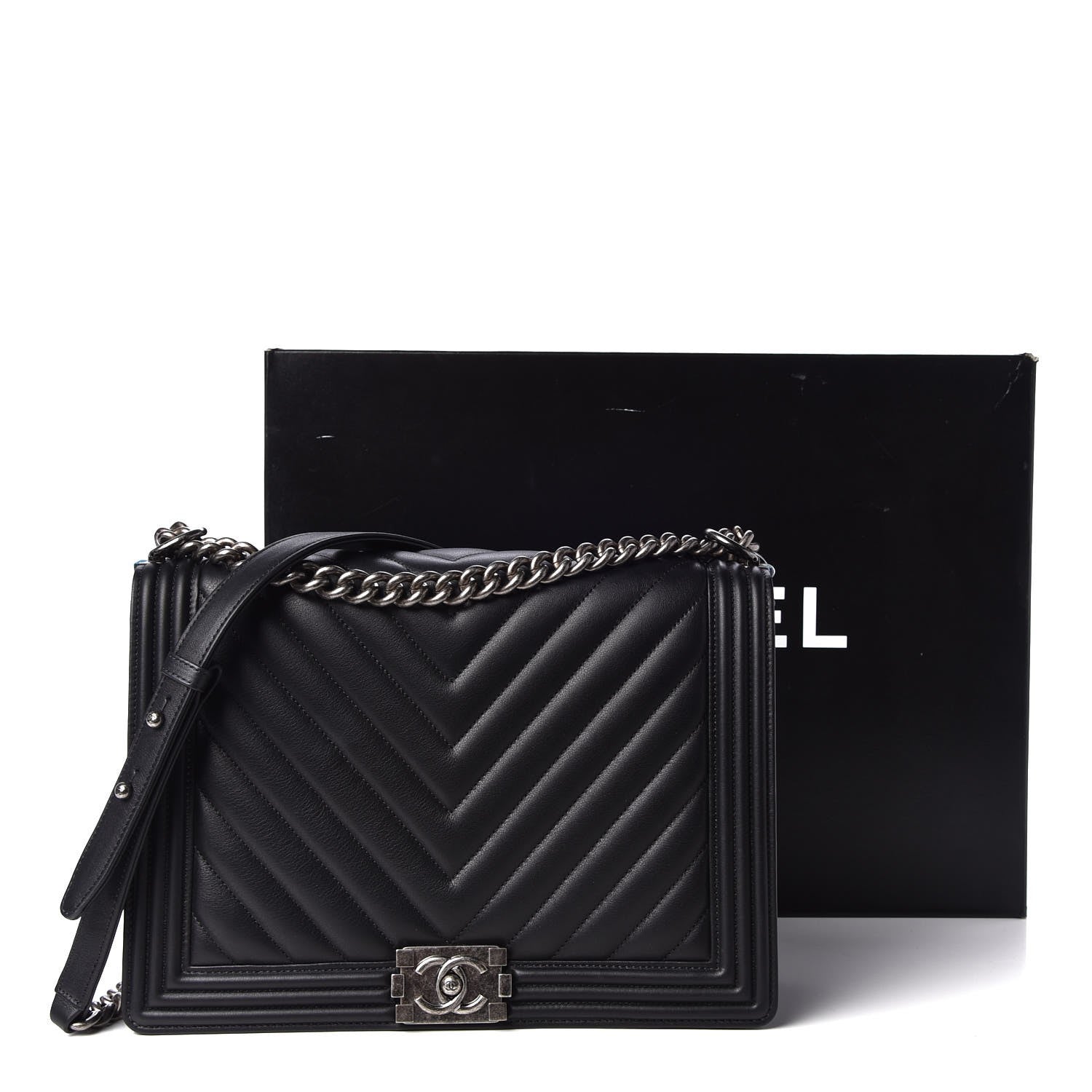 Chanel Calfskin Chevron Quilted Large Boy Flap Black 10 of 10