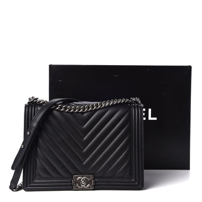 Chanel Calfskin Chevron Quilted Large Boy Flap Black 10 of 10