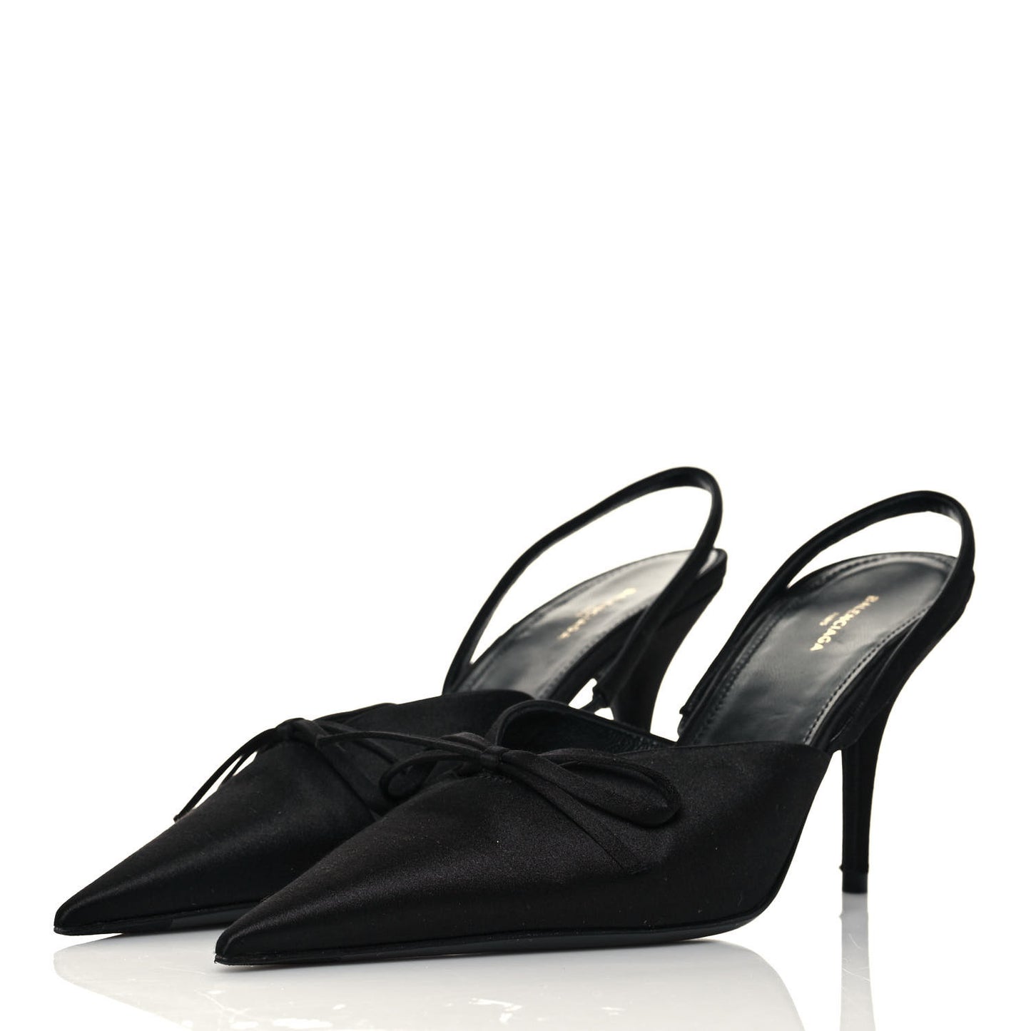Satin Pointed Toe Knife Slingback Mules 38 Black