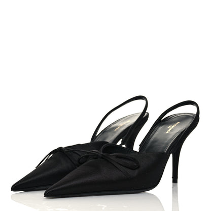 Balenciaga Satin Pointed Toe Knife Slingback Mules 38 Black 3 of 7