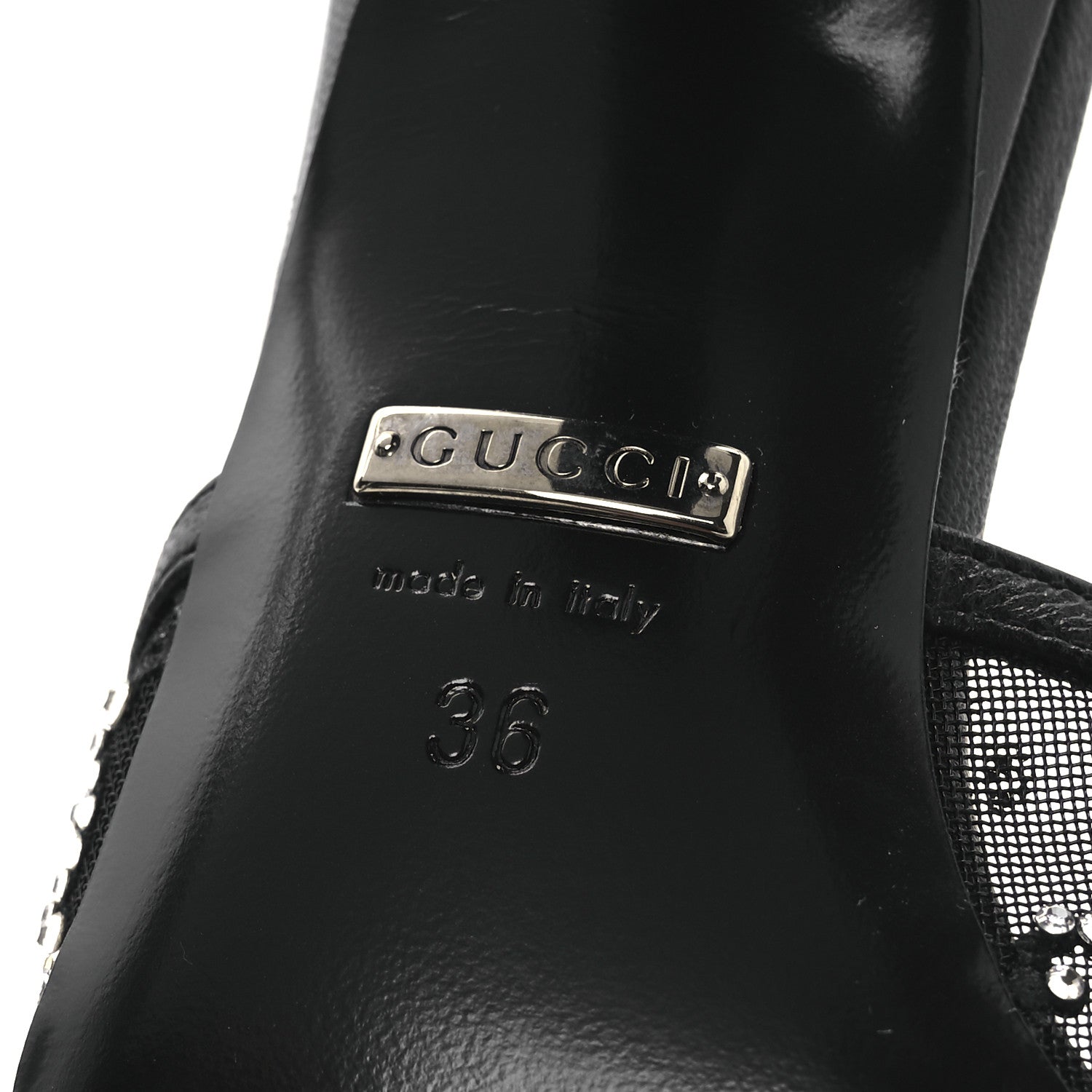 Gucci Tela Retino Kid Scamosciato Crystal GG Monogram Square Demi Mule Sandals 36 Black 8 of 12