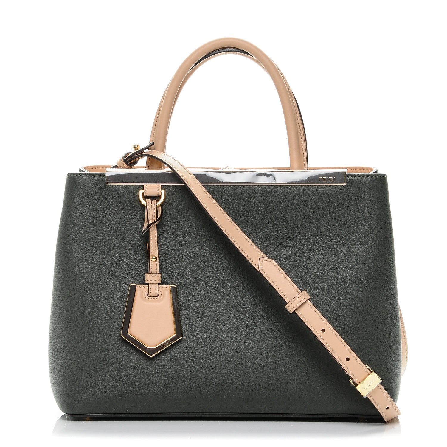 Fendi Vitello Dolce Bi-Color Petite 2Jours Tote Verde Prato Makeup 1 of 7