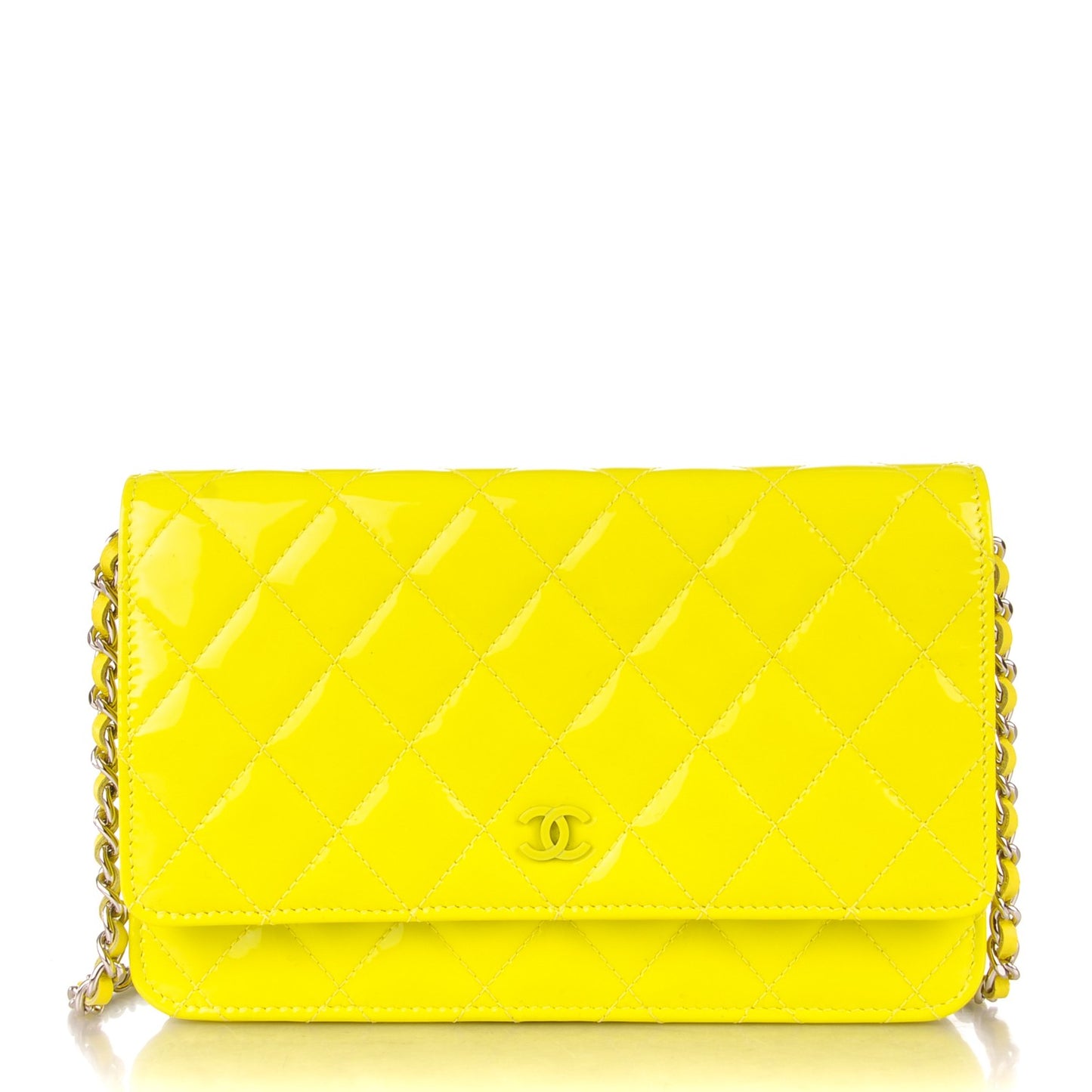 Patent Quilted Wallet On Chain WOC Light Green