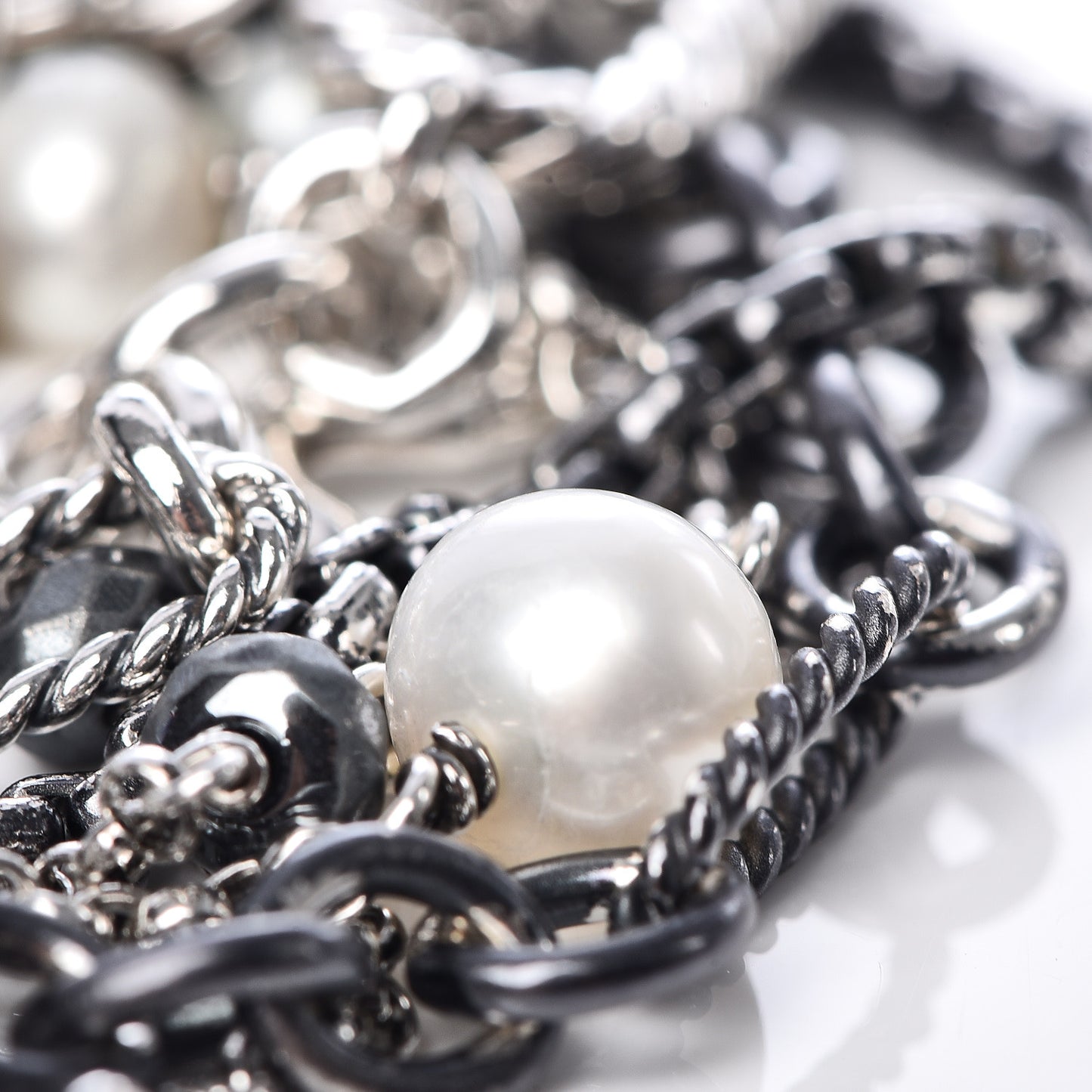 Darkened Sterling Silver Hematite Pearl Multi-Row Bracelet
