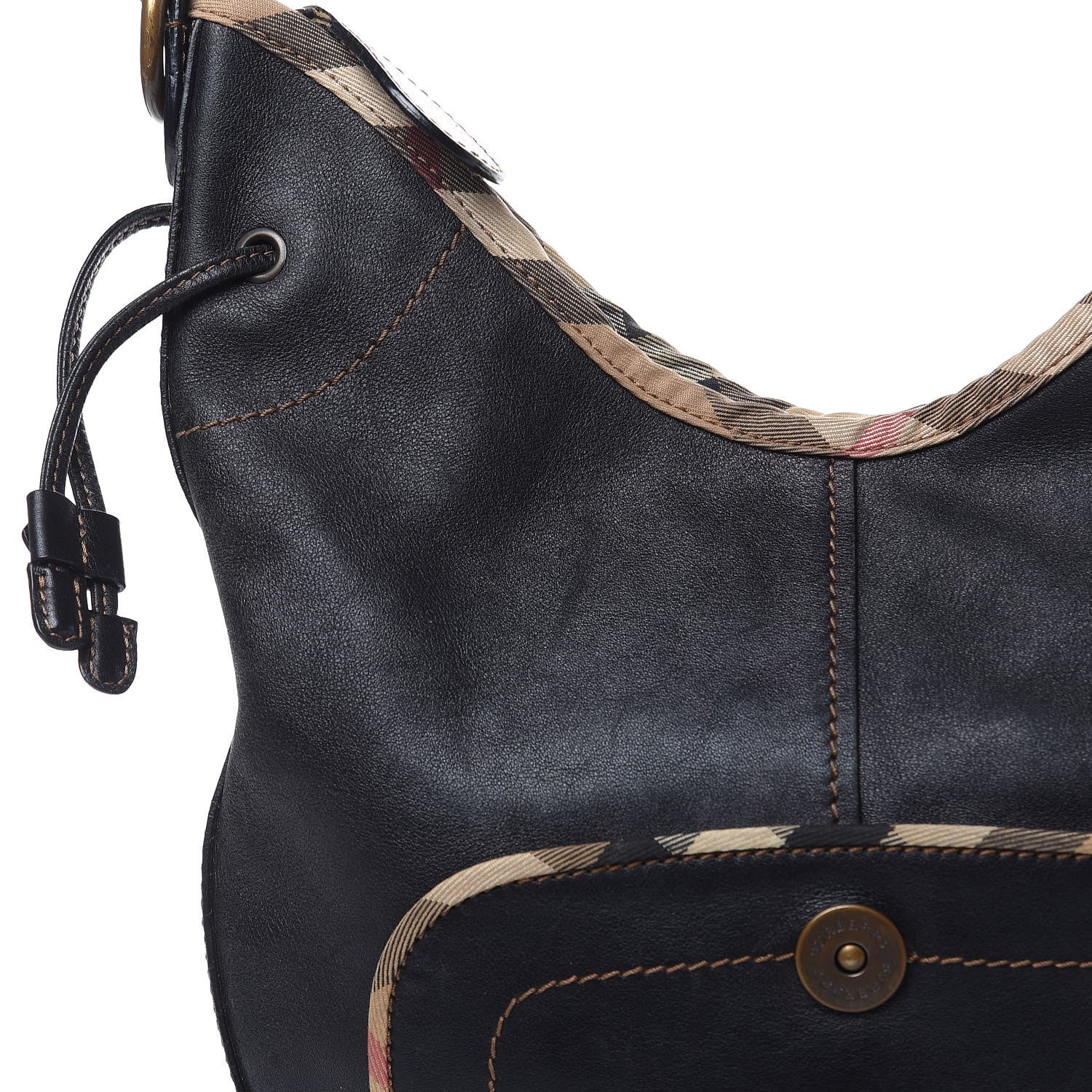 Burberry Calfskin Check Hobo Brown 13 of 14