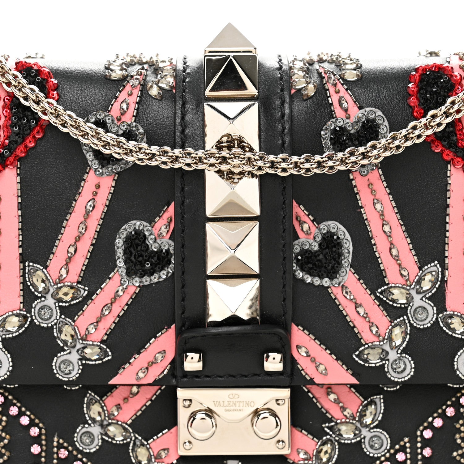 Valentino Garavani Vitello Crystal Loveblade Embellished Medium Glam Lock Rockstud Flap Black 7 of 10