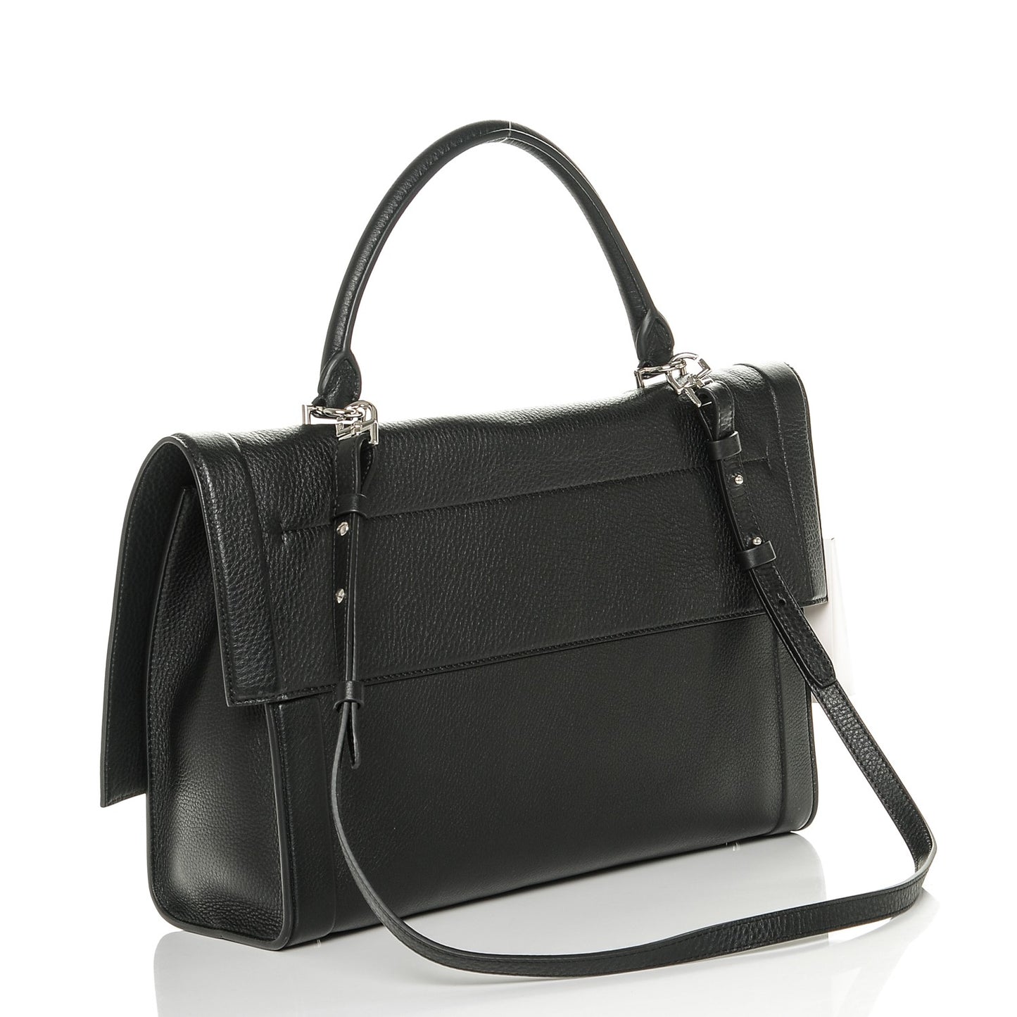 Grained Calfskin Medium Shark Lock Satchel Black