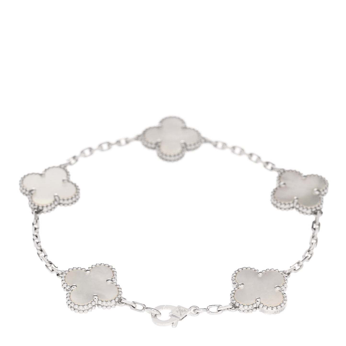 18K White Gold Mother of Pearl 5 Motifs Vintage Alhambra Bracelet