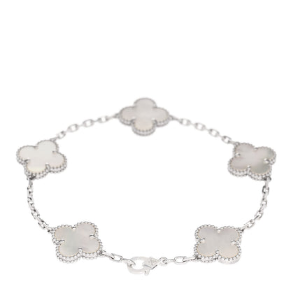 Van Cleef & Arpels 18K White Gold Mother of Pearl 5 Motifs Vintage Alhambra Bracelet 2 of 4