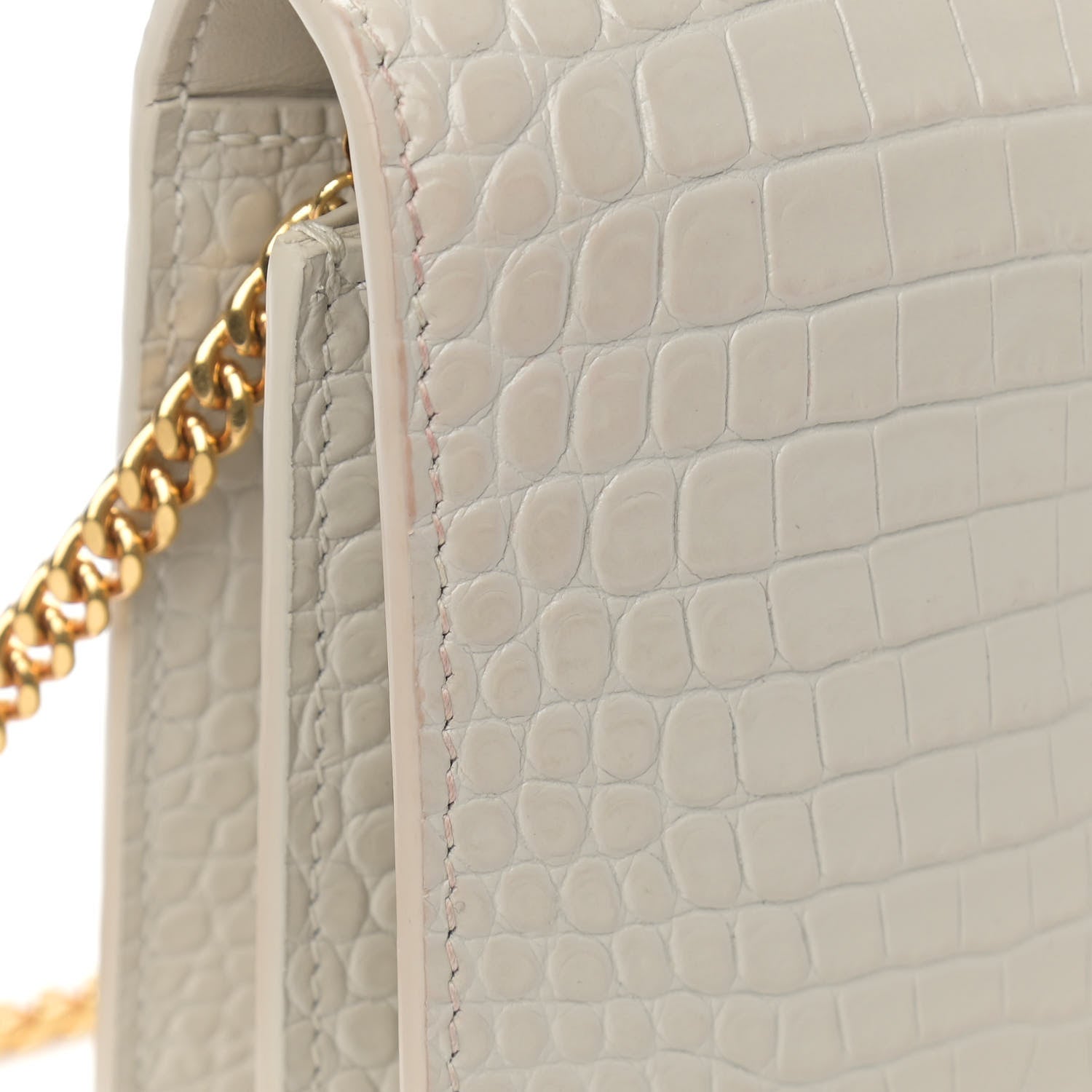 Saint Laurent Calfskin Crocodile Embossed Monogram Sunset Chain Wallet Blanc Vintage 11 of 12