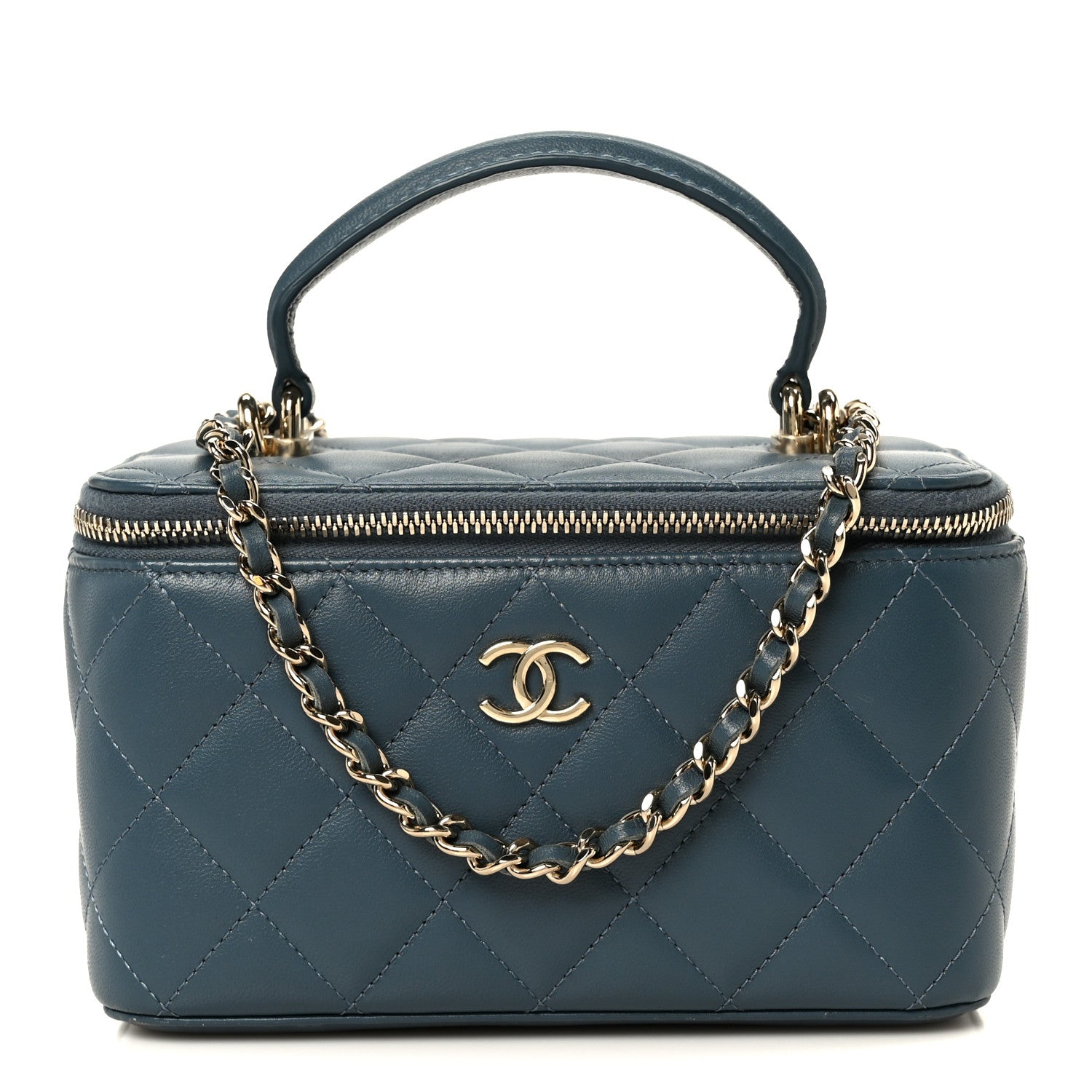 Chanel Lambskin Quilted Small Top Handle Vanity Case With Chain Blue 1 of 10