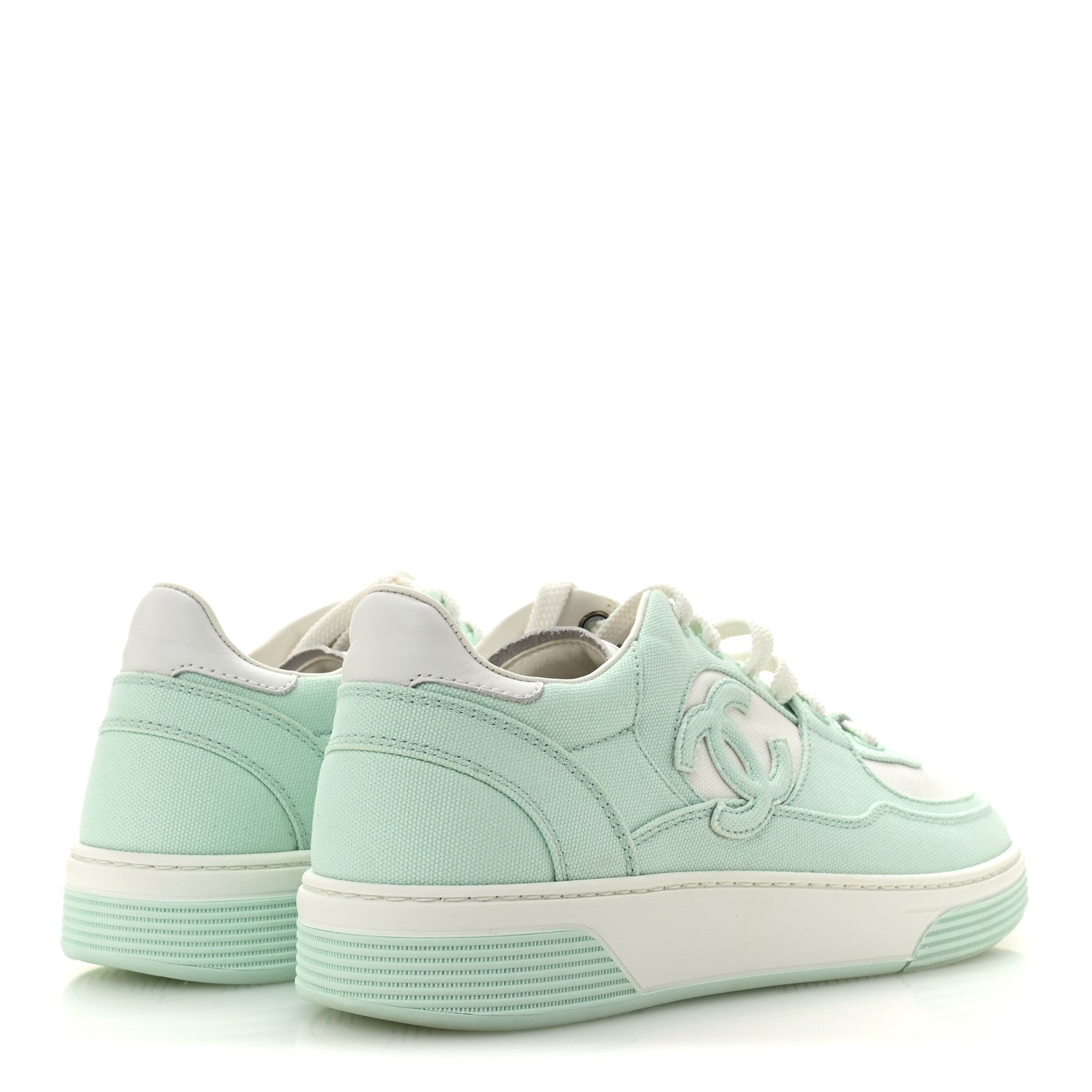 Chanel Cotton Sneakers 38.5 Light Turquoise White 5 of 10