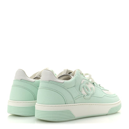 Chanel Cotton Sneakers 38.5 Light Turquoise White 5 of 10