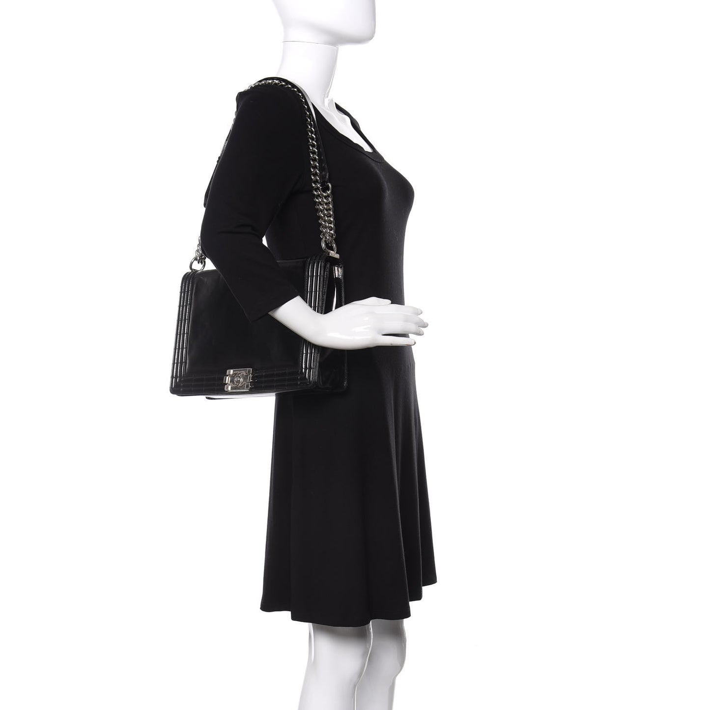 Glazed Calfskin Large Boy Flap Black
