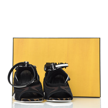 Fendi Technical Mesh FF FFreedom Patchwork 105 Peep Toe Sandals 38 Tobacco Black Asfalto 8 of 8