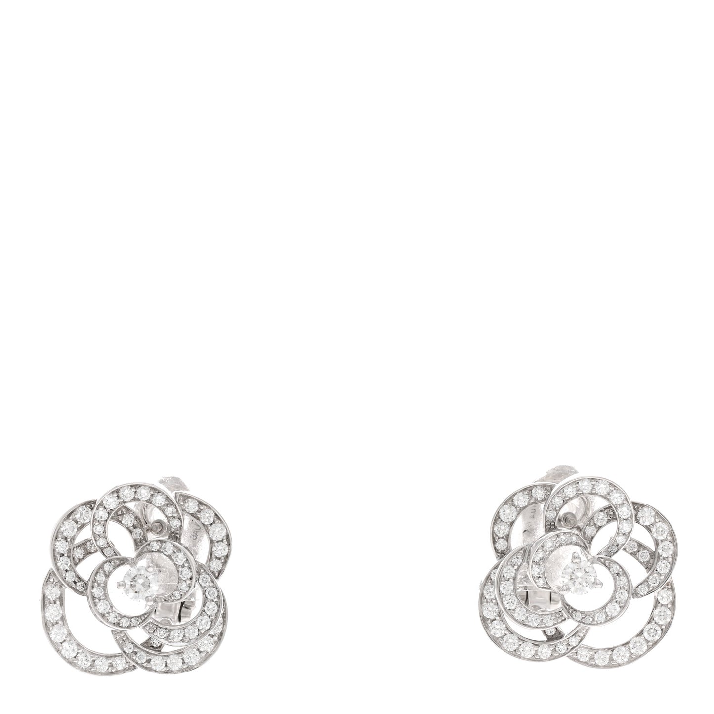 18K White Gold Diamond Fil De Camelia Earrings