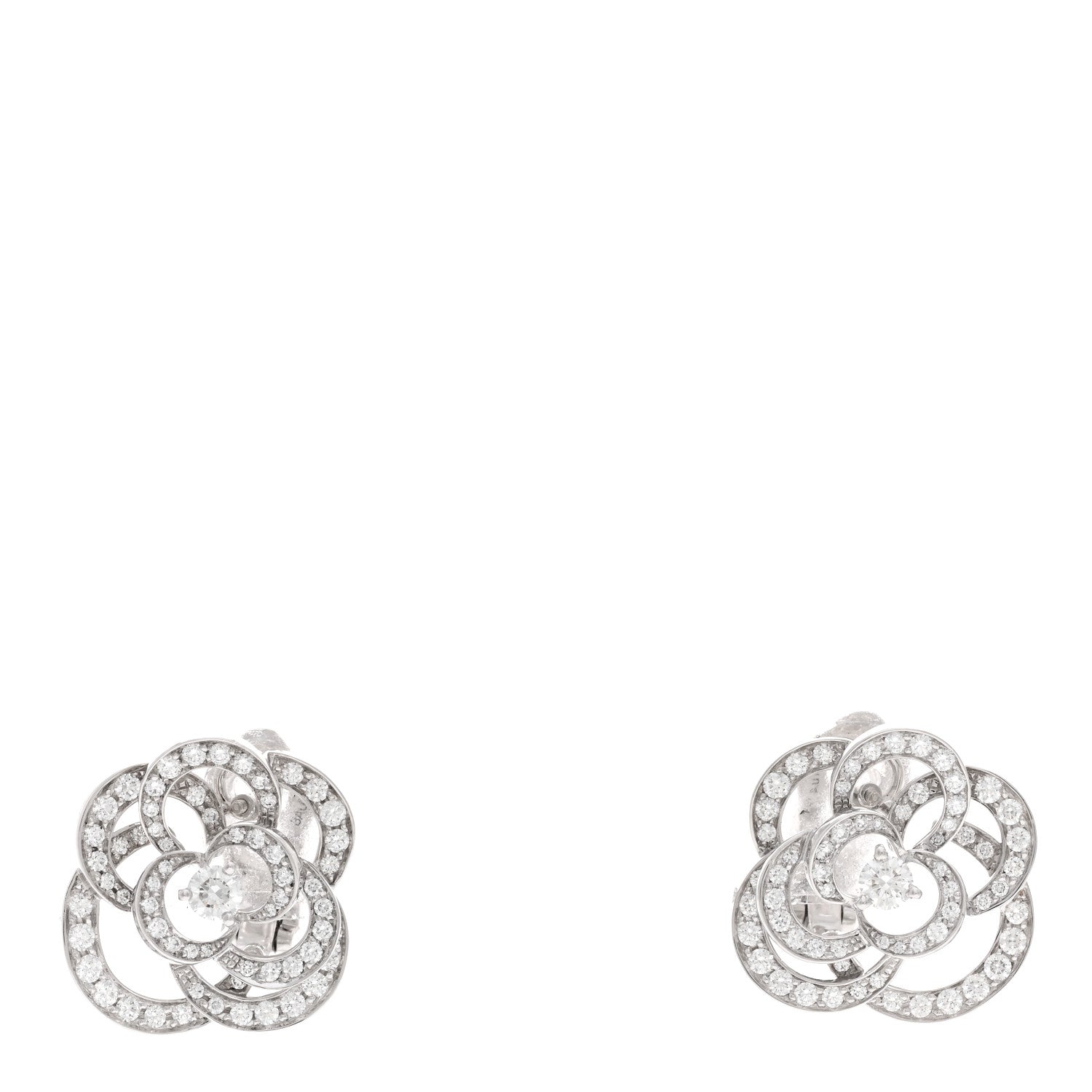 Chanel 18K White Gold Diamond Fil De Camelia Earrings 1 of 5