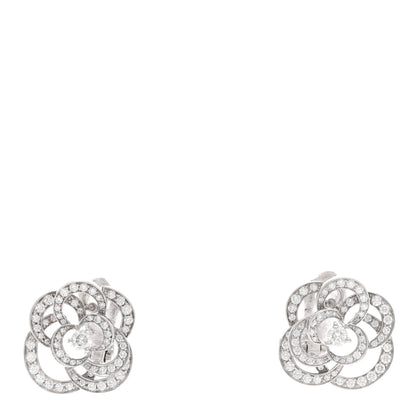 Chanel 18K White Gold Diamond Fil De Camelia Earrings 1 of 5