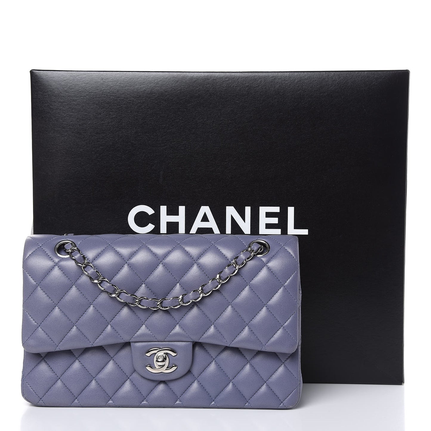 Lambskin Quilted Medium Double Flap Light Purple