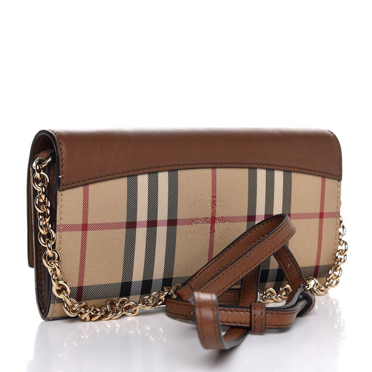 Derby Calfskin House Check Henley Wallet On Chain Tan