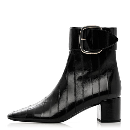Saint Laurent Shiny Eel Joplin Buckle Booties 37.5 Black 1 of 12