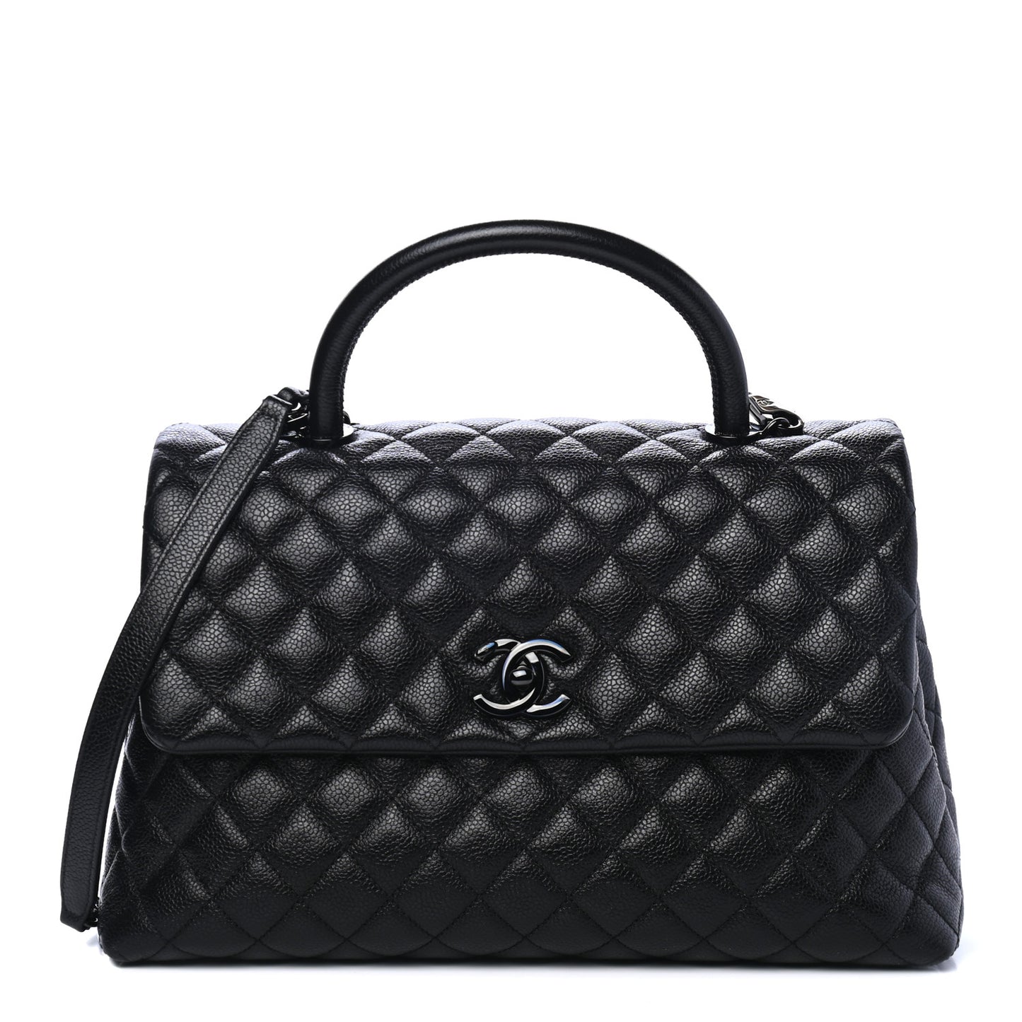 Caviar Quilted Medium Coco Handle Flap So Black