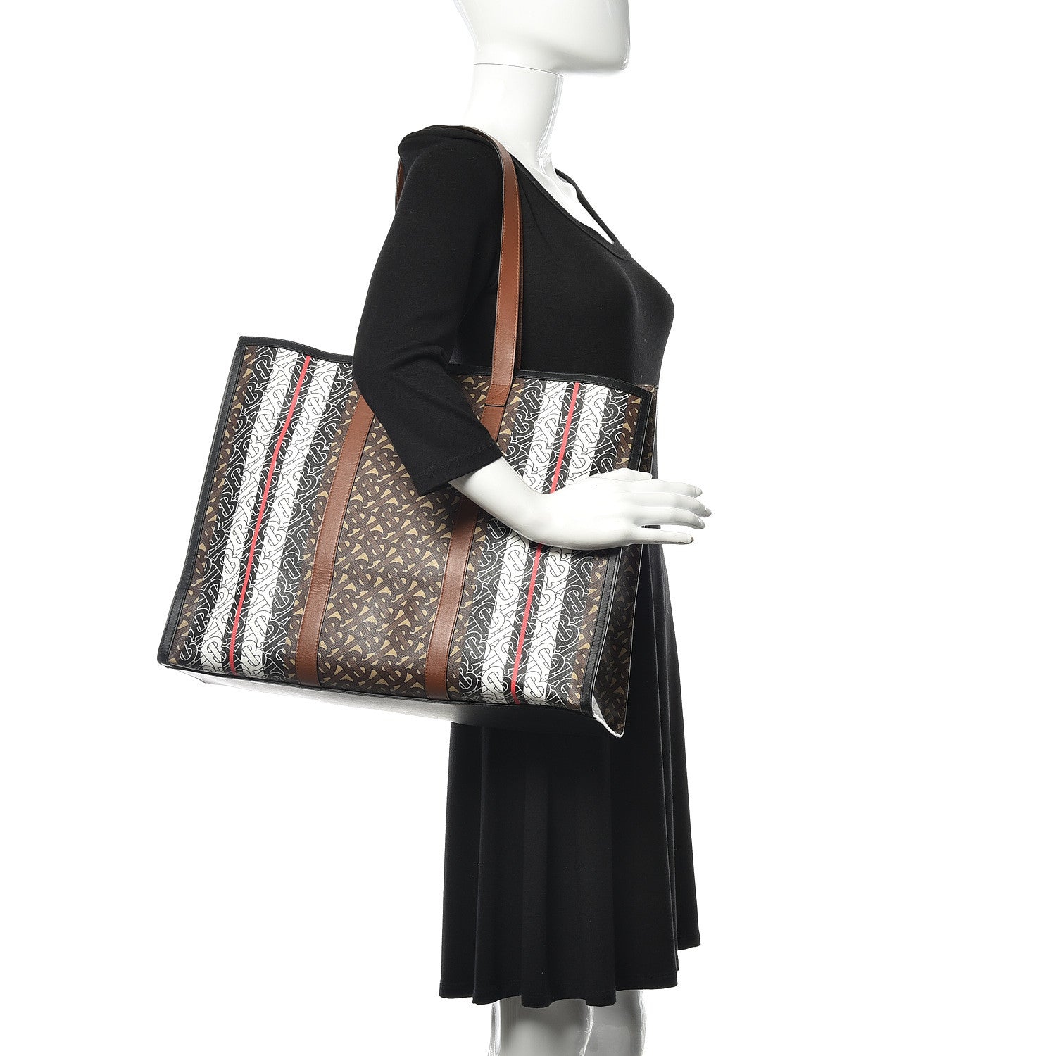 Burberry E-Canvas Monogram Stripe Book Tote Bridle Brown 2 of 11