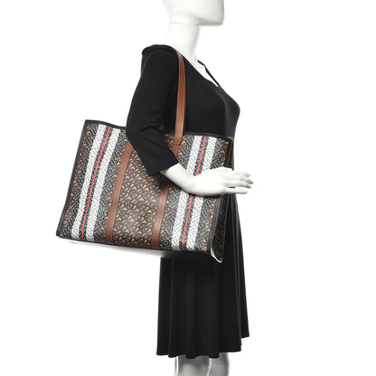 Burberry E-Canvas Monogram Stripe Book Tote Bridle Brown 2 of 11