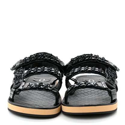 Chanel Laminated Goatskin Chain Sandals 39 Black 2 of 9