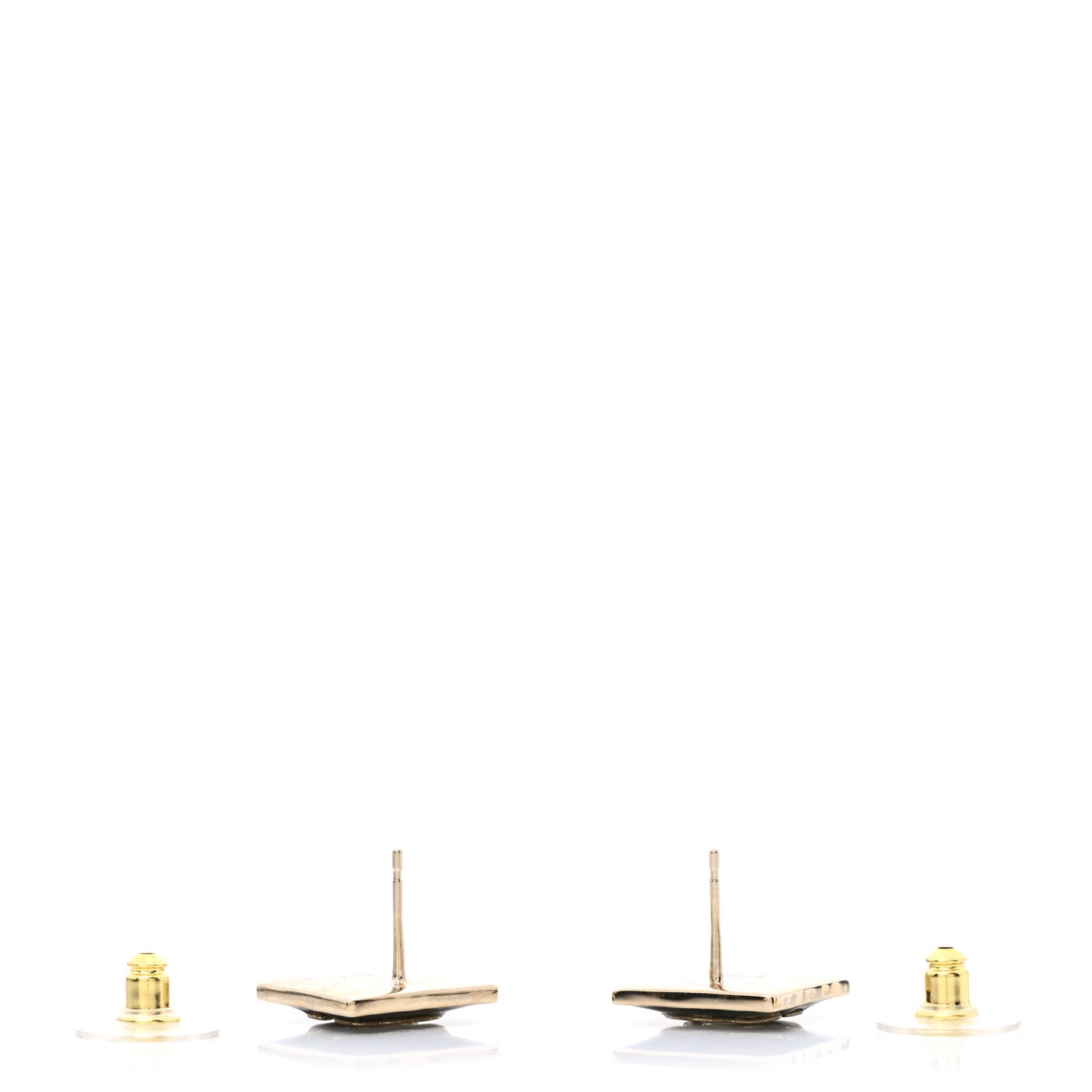 Metal Enamel CC Square Earrings Gold Black White