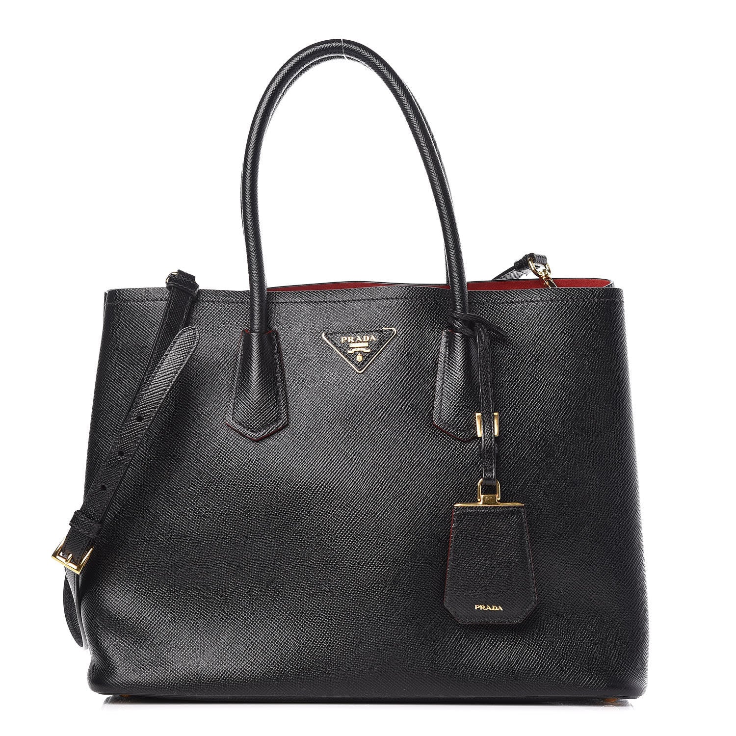 Prada Saffiano Cuir Large Double Bag Black Fuoco 1 of 9