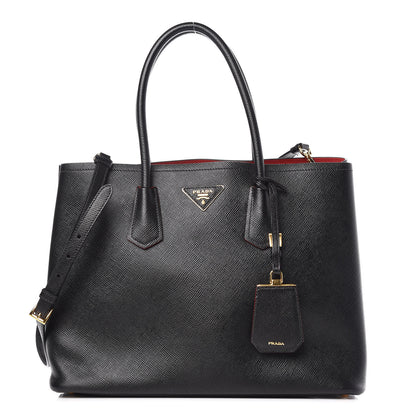 Prada Saffiano Cuir Large Double Bag Black Fuoco 1 of 9