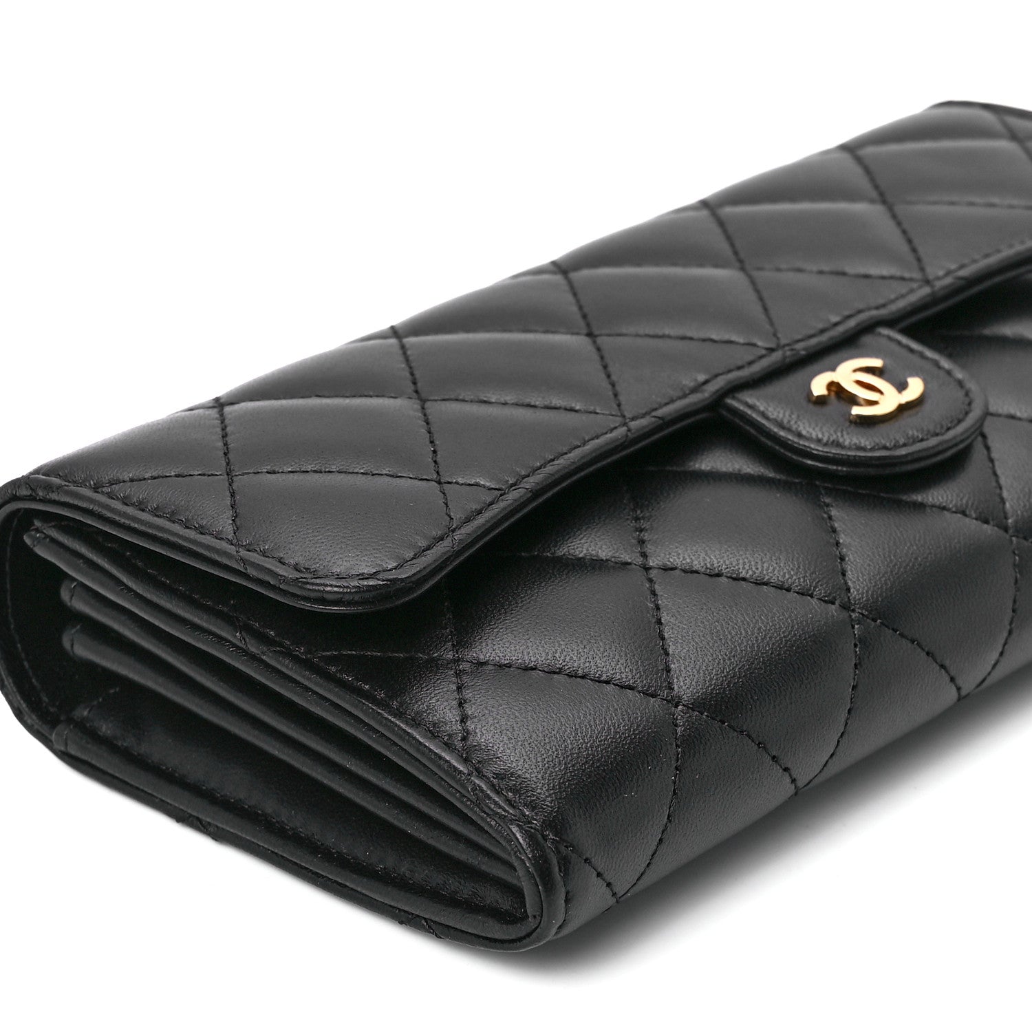 Chanel Lambskin Quilted Large Gusset Flap Wallet Black 11 of 12