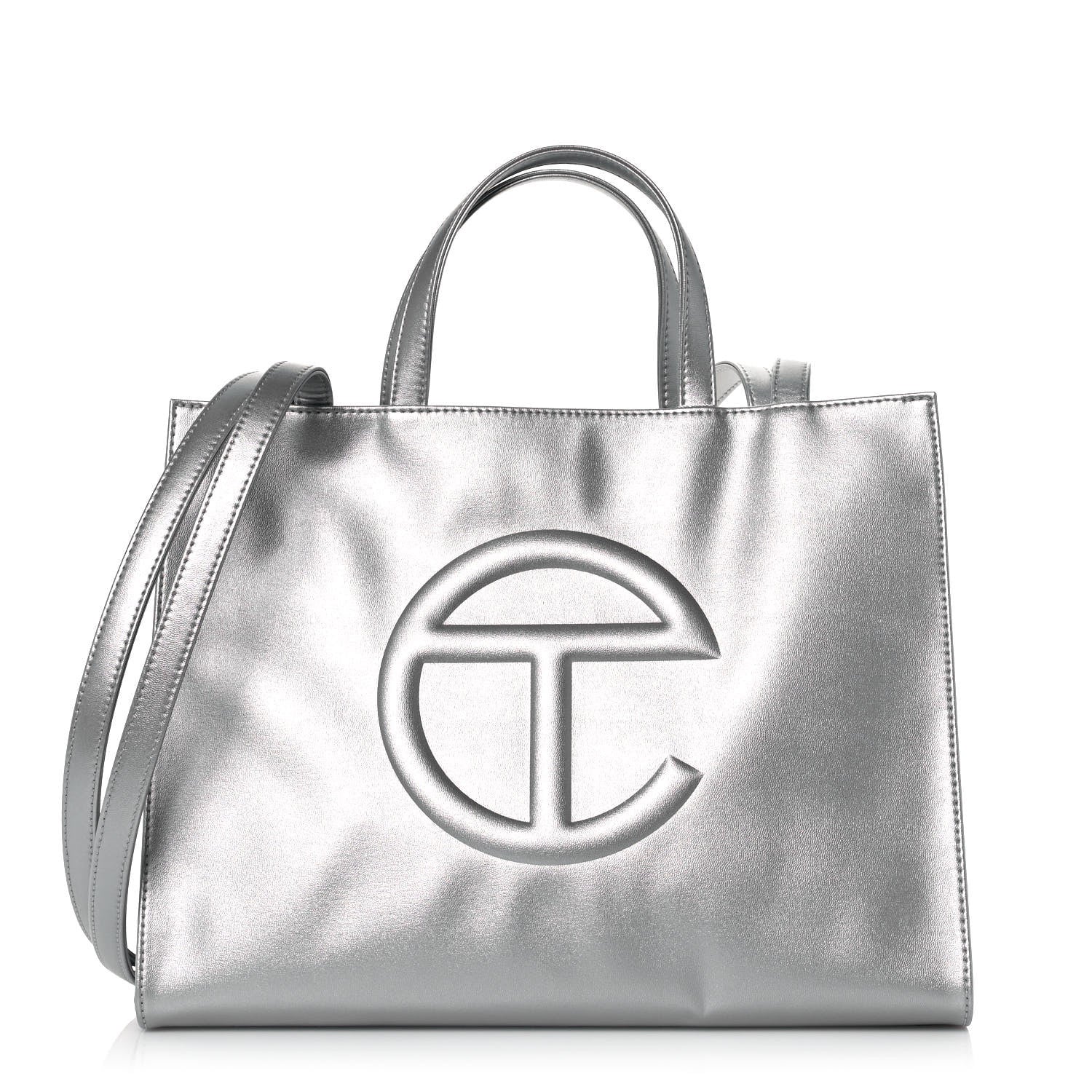 Telfar Metallic Vegan Leather Medium Shopping Bag Silver 1 of 12