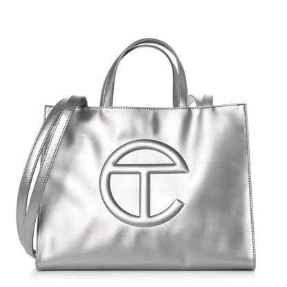 Telfar Metallic Vegan Leather Medium Shopping Bag Silver 1 of 12