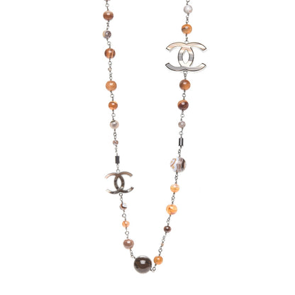 Chanel Bead Enamel CC Long Necklace Brown Silver 1 of 5