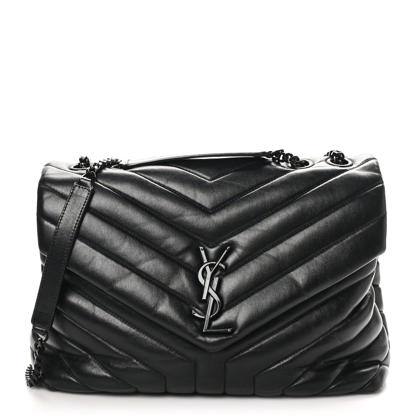 Calfskin Y Quilted Monogram Monochrome Medium Loulou Chain Satchel Black