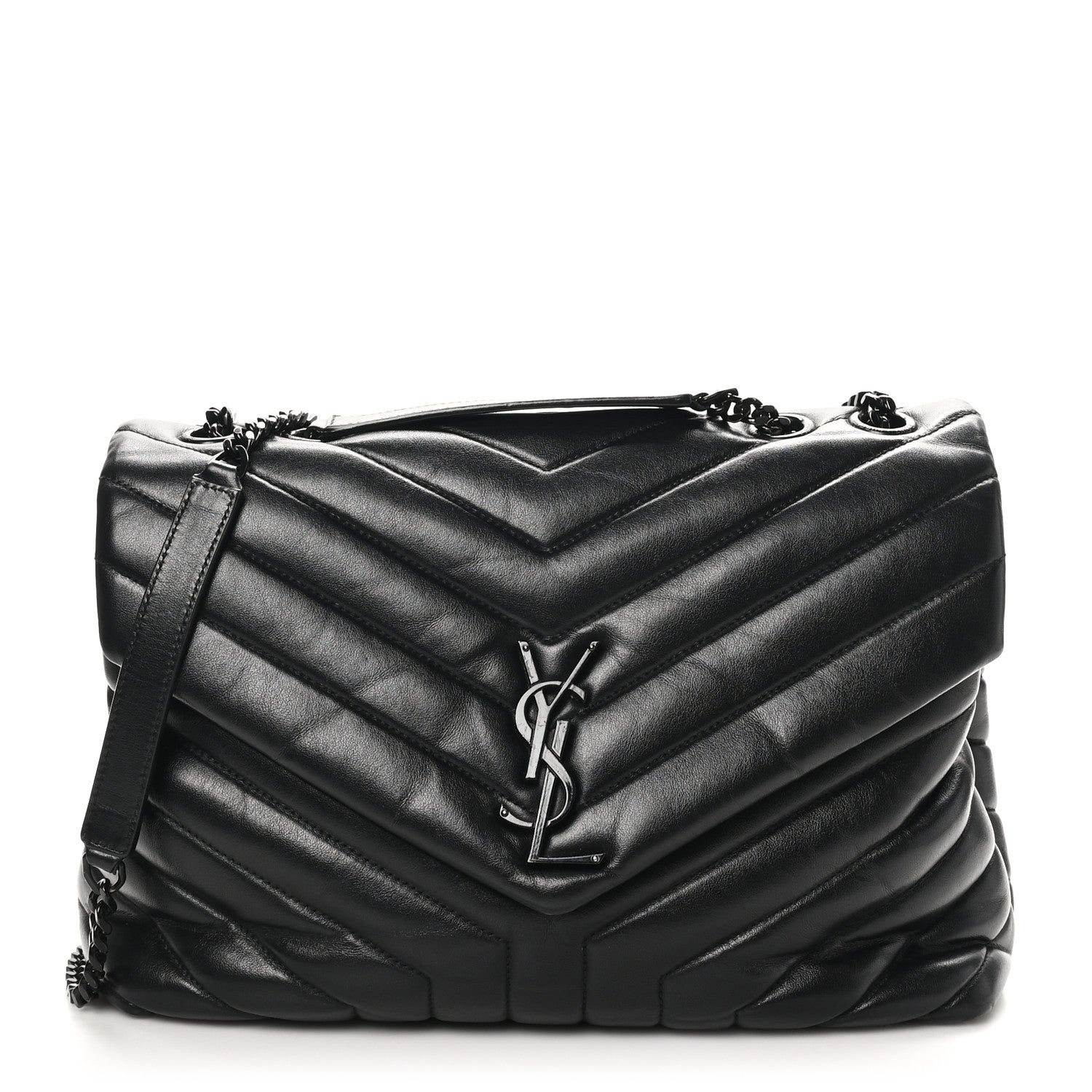 Saint Laurent Calfskin Y Quilted Monogram Monochrome Medium Loulou Chain Satchel Black 1 of 10