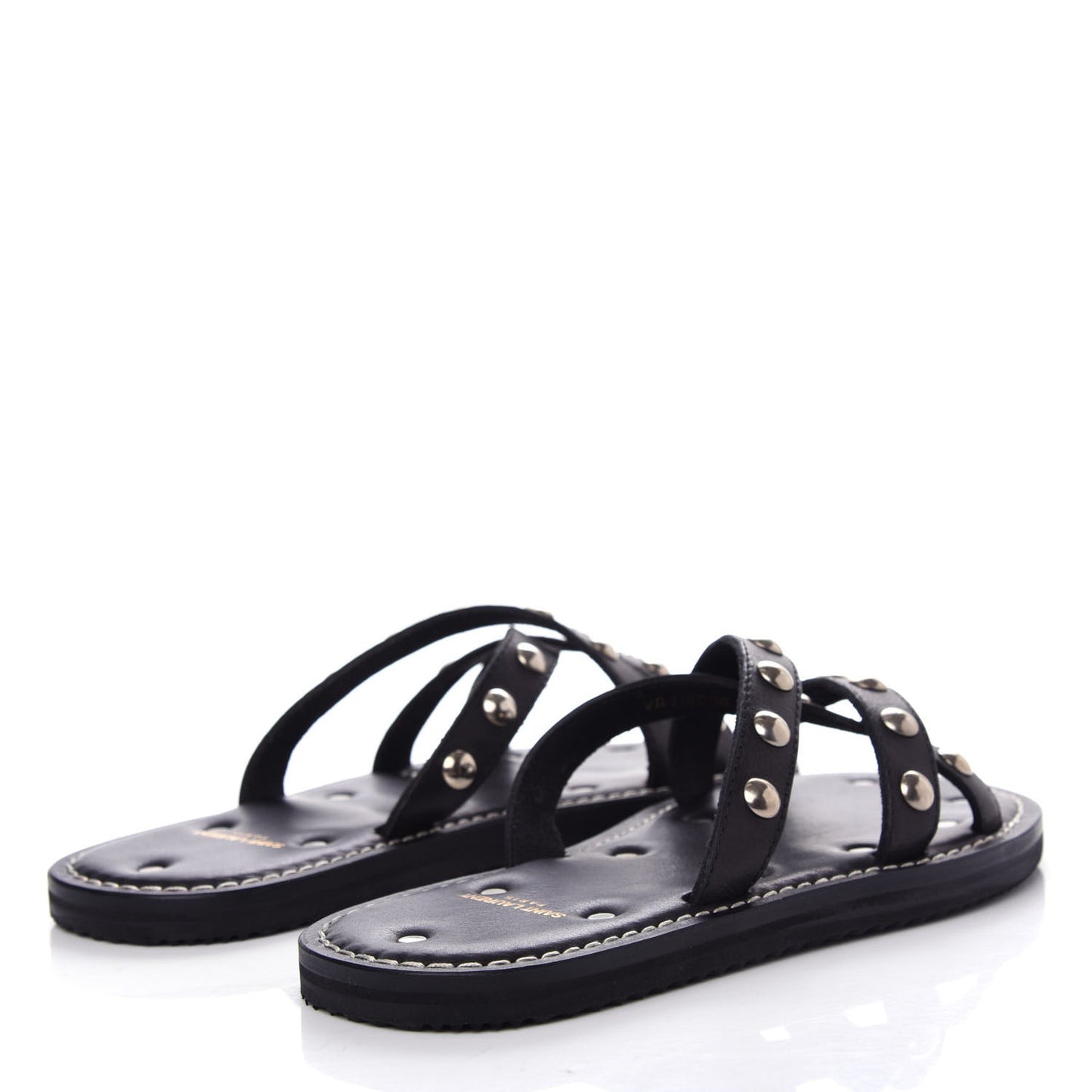 Calfskin Studded Dash Lux Flat Sandals 39 Black